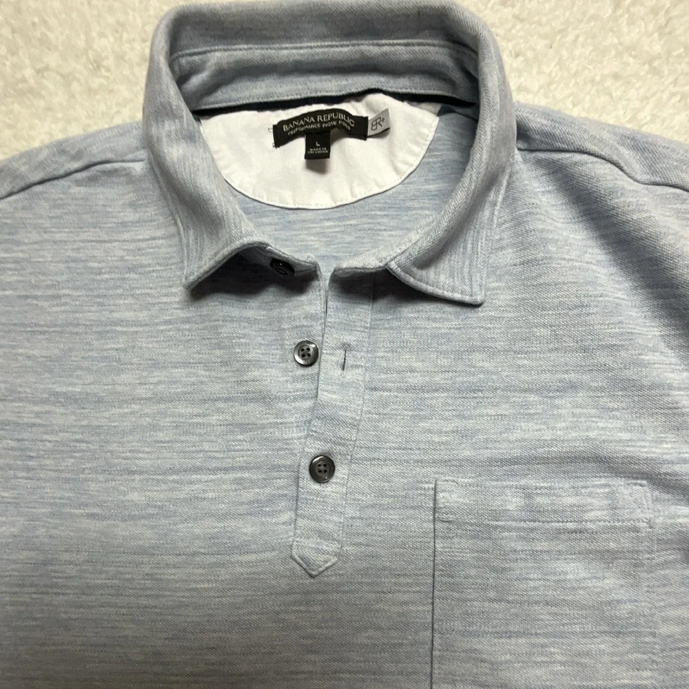 Banana Republic Men's Performance Pique Polo Shirt Light Blue L Short Sleeve Kn…